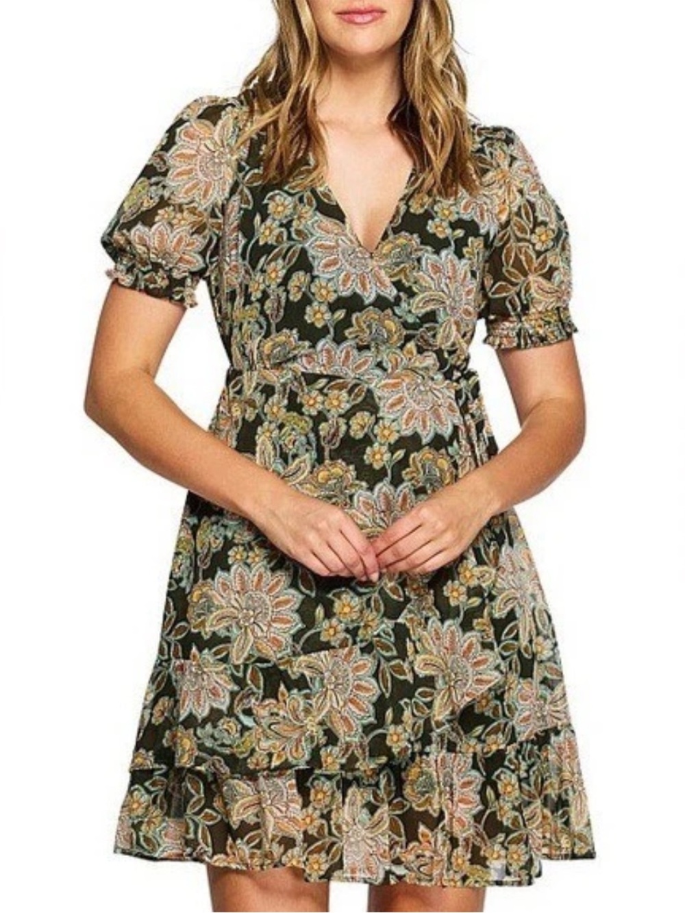 🌿 Estelle Floral Wrap Midi Dress | Size 3X | Black Floral | NWT